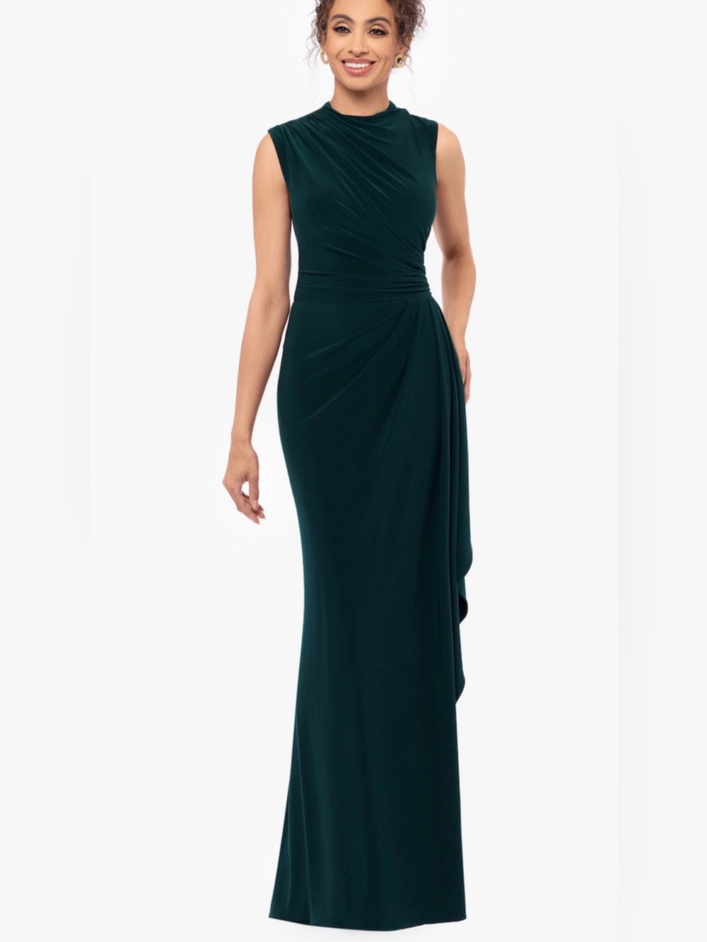 BA Nites Jersey Rouched Sleeveless Dark Green Evening Dress Size 6